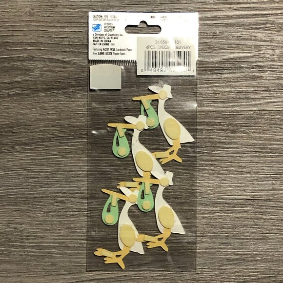 Paper Bliss Adhesive Stickers Felt 3D Special Delivery Baby Stork Newborn 4PCS - Picture 2 of 3